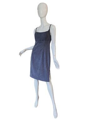 LE CHATEAU Blue Vintage Ultrasuede 90s Minimalist Midi Slip Dress Size Large